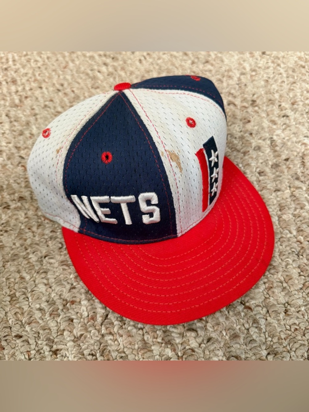 Nets NBA red navy grey fitted baseball cap hat